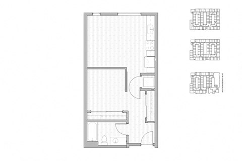 Floor plan for 1 bed, 1 bath, 622 sqft